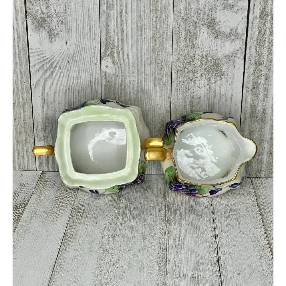 Hand Painted Porcelain Cream and Sugar Set Germany Violets